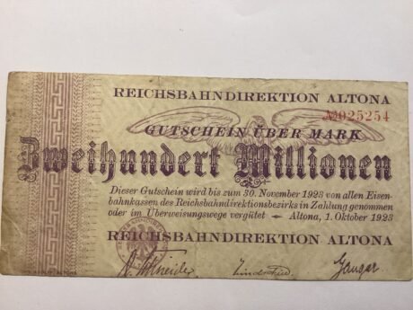 Аверс банкноты 200,000,000 Reichsbahndirektion (Germany) 1923