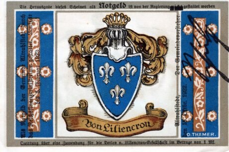 Аверс банкноты 1 znaczek Detlev v. Liliencron Gesellschaft (Niemcy) 1922