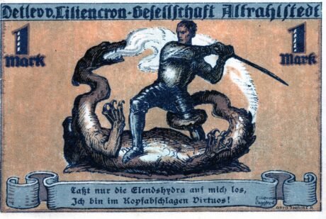 Реверс банкноты 1 znaczek Detlev v. Liliencron Gesellschaft (Niemcy) 1922