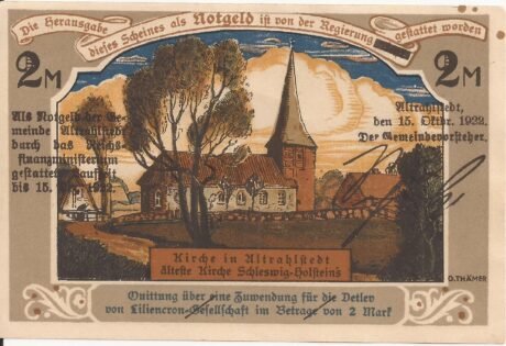 Аверс банкноты 2 marki Detlev przeciwko Liliencron Gesellschaft (Niemcy) 1922