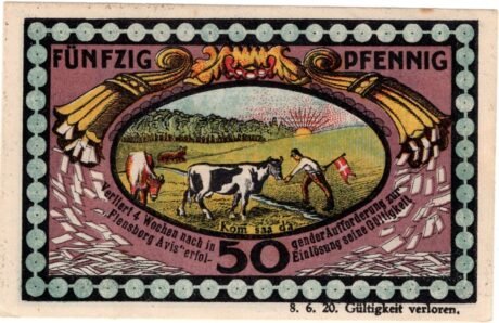 Реверс банкноты 50 fenigów (Niemcy)