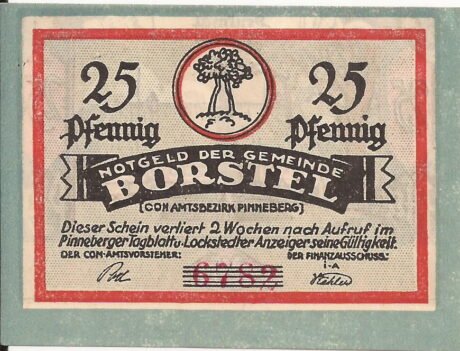 Аверс банкноты 25 fenigów (Niemcy) 1921