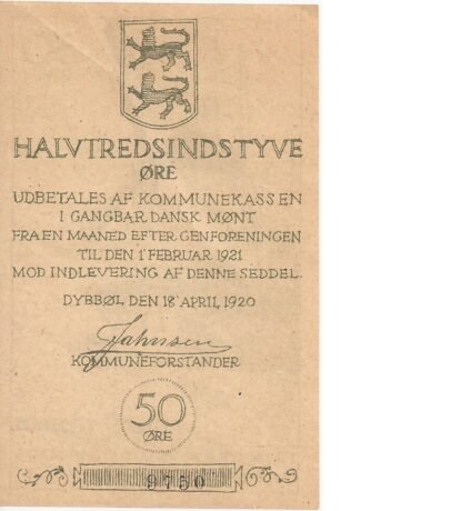 Аверс банкноты 50 Øre wydanie duńskie (Niemcy) 1920