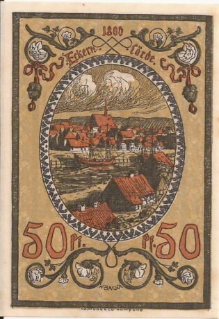 Реверс банкноты 50 fenigów Ykernborg (Niemcy)