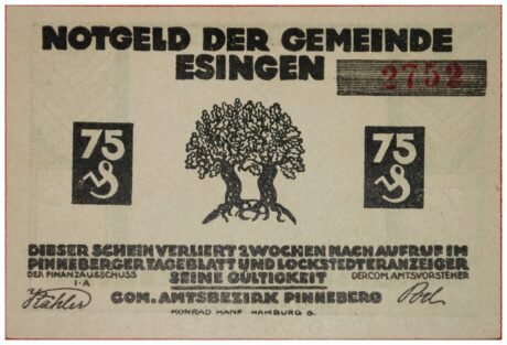 Аверс банкноты 75 fenigów (Niemcy)