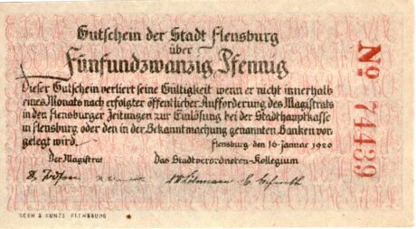 Аверс банкноты 25 fenigów (Niemcy) 1920