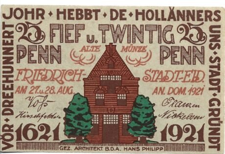 Аверс банкноты 25 пфеннигов (Германия) 1921 года