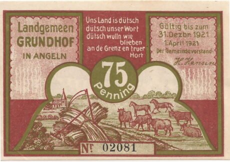 Аверс банкноты 75 fenigów (Niemcy) 1921