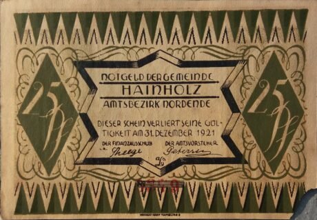 Аверс банкноты 25 fenigów (Niemcy)