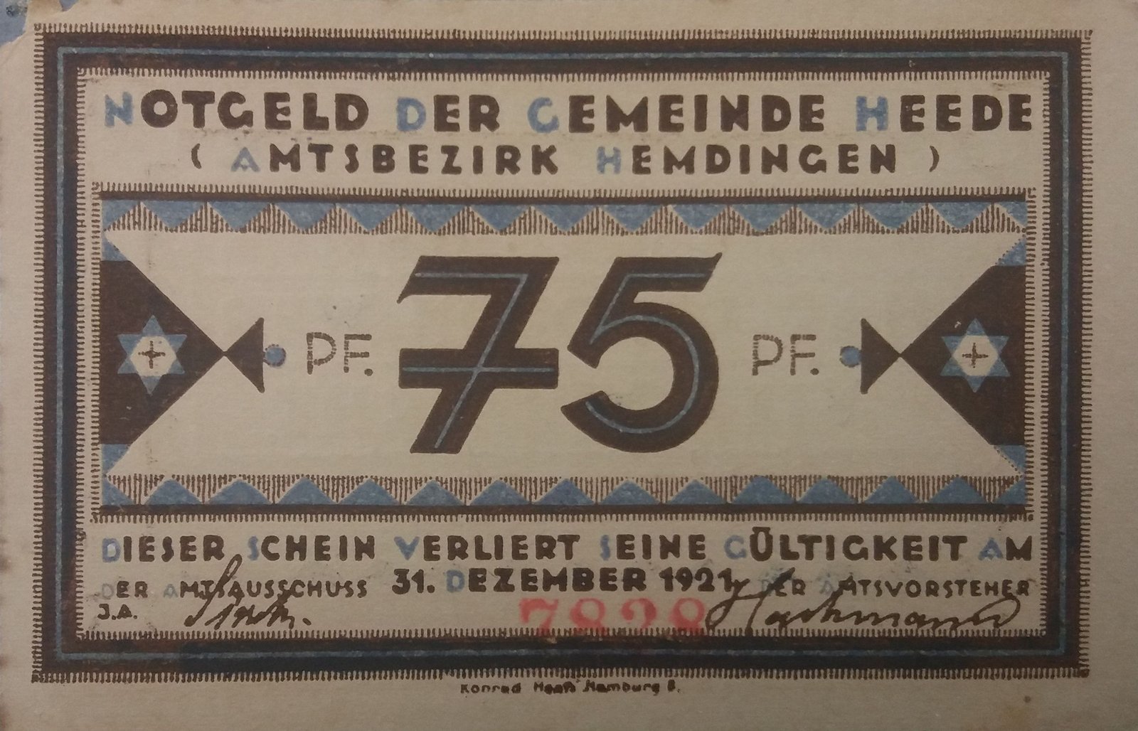 Аверс банкноты 75 пфеннигов (Германия)