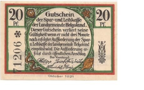 Аверс банкноты 20 fenigów Spar- und Leihkasse (Niemcy) 1919