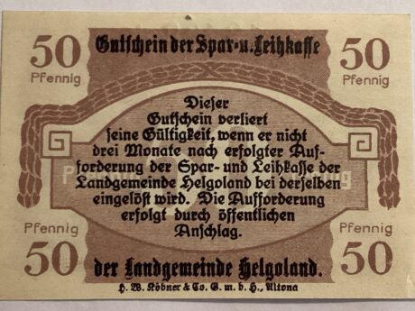 Реверс банкноты 50 fenigów Spar-und Leihkasse (Niemcy) 1919