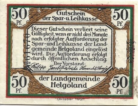 Аверс банкноты 50 пфеннигов Spar- und Leihkasse (Германия) 1921 года