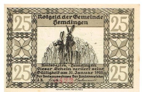 Аверс банкноты 25 fenigów (Niemcy) 1922