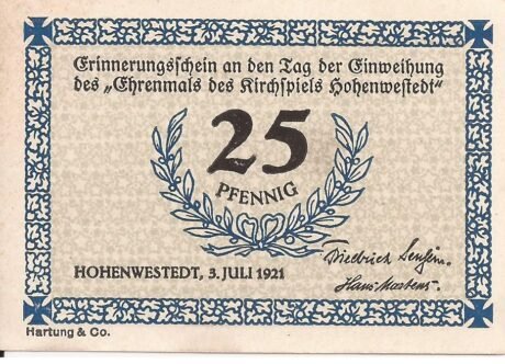 Аверс банкноты 25 fenigów (Niemcy) 1921