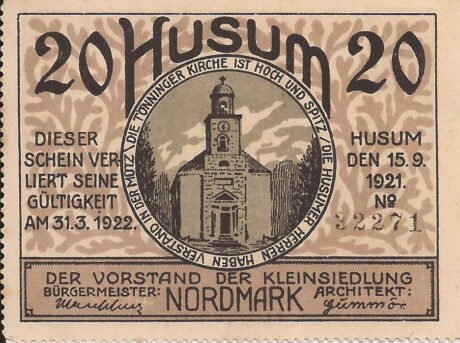 Аверс банкноты 20 fenigów Kleinsiedlung Nordmark (Niemcy) 1920