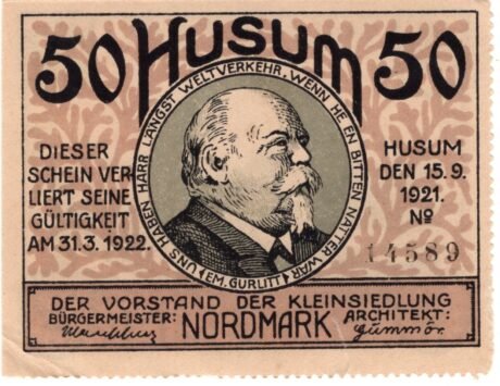 Аверс банкноты 50 fenigów Kleinsiedlung Nordmark (Niemcy) 1921