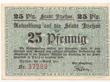 Аверс банкноты 25 fenigów (Niemcy) 1920