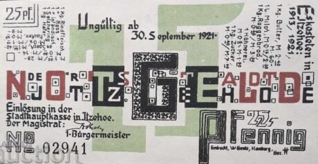 Аверс банкноты 25 fenigów (Niemcy) 1921