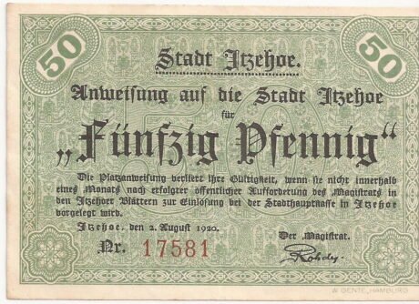 Аверс банкноты 50 fenigów (Niemcy) 1920