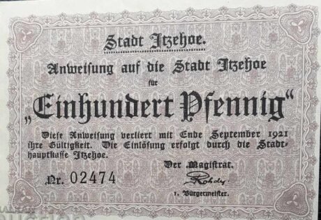 Аверс банкноты 100 fenigów (Niemcy) 1921