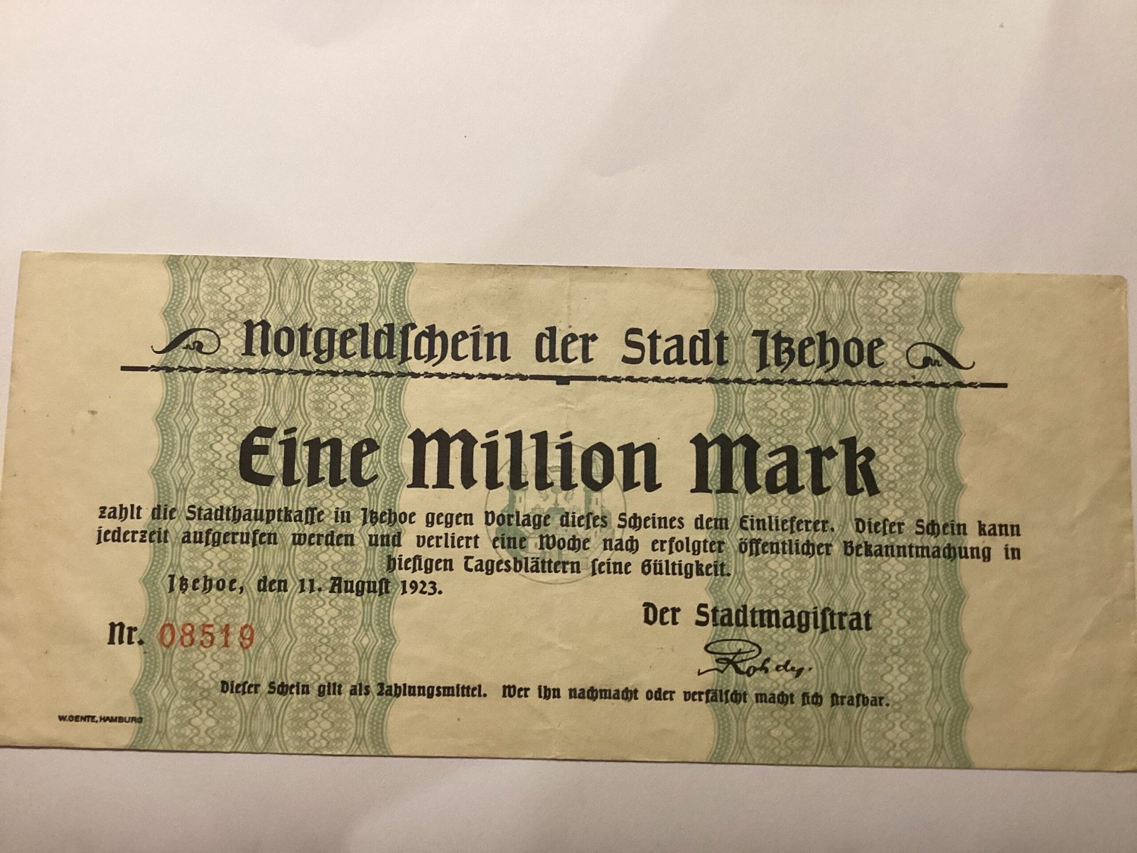 Аверс банкноты 1000000 марок (Германия) 1923 года