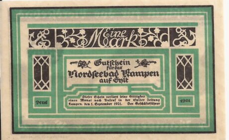 Аверс банкноты 1 marka (Niemcy) 1921