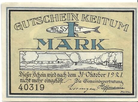 Аверс банкноты 1 marka (Niemcy) 1921