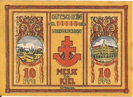 Аверс банкноты 10 fenigów Nordische Messe (Niemcy) 1921