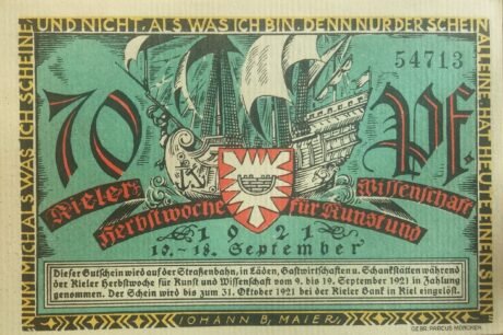 Аверс банкноты 70 fenigów Kieler Herbstwoche für Kunst und Wissenschaft (Niemcy) 1921