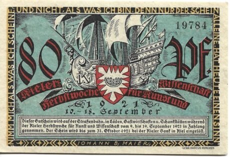 Аверс банкноты 80 fenigów Kieler Herbstwoche für Kunst und Wissenschaft (Niemcy) 1921