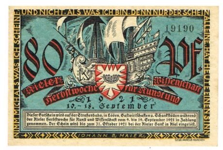 Аверс банкноты 80 fenigów Kieler Herbstwoche für Kunst und Wissenschaft (Niemcy) 1921