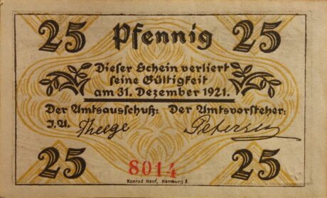 Реверс банкноты 25 fenigów (Niemcy) 1921