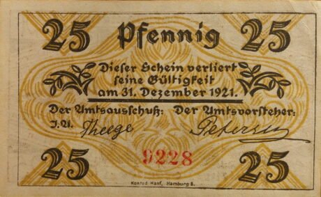 Реверс банкноты 25 fenigów (Niemcy) 1921
