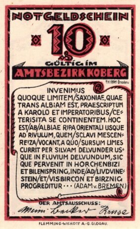 Аверс банкноты 10 fenigów (Niemcy)