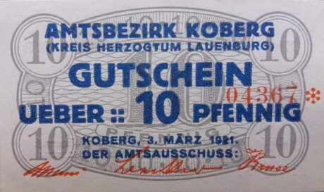 Аверс банкноты 10 fenigów (Niemcy) 1921