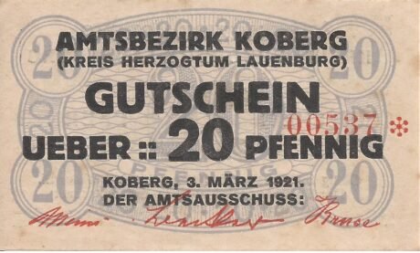 Аверс банкноты 20 fenigów (Niemcy) 1921