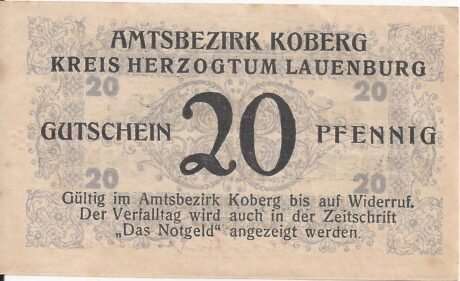 Реверс банкноты 20 fenigów (Niemcy) 1921