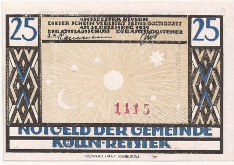 Аверс банкноты 25 fenigów (Niemcy) 1921