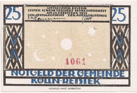 Аверс банкноты 25 fenigów (Niemcy) 1921