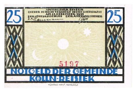 Аверс банкноты 25 fenigów (Niemcy) 1921