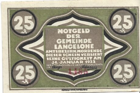 Аверс банкноты 25 fenigów (Niemcy)