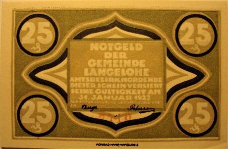 Аверс банкноты 25 fenigów (Niemcy)