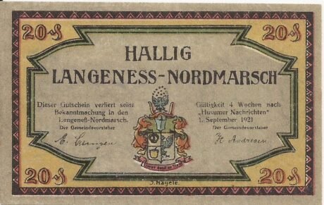 Аверс банкноты 20 fenigów (Niemcy) 1921