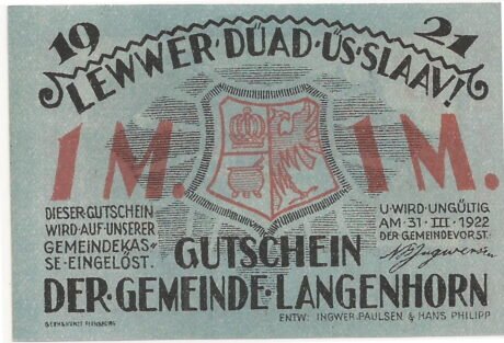 Аверс банкноты 1 marka (Niemcy) 1921