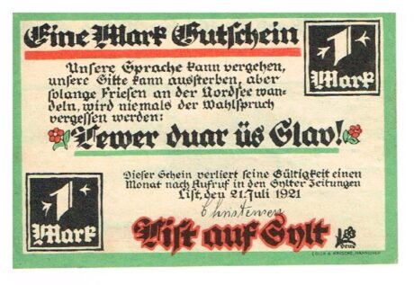 Аверс банкноты 1 marka (Niemcy) 1921