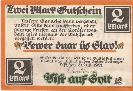 Аверс банкноты 2 marki (Niemcy) 1921