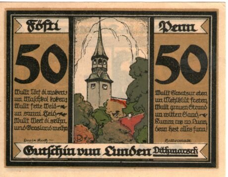 Реверс банкноты 50 fenigów (Niemcy) 1921