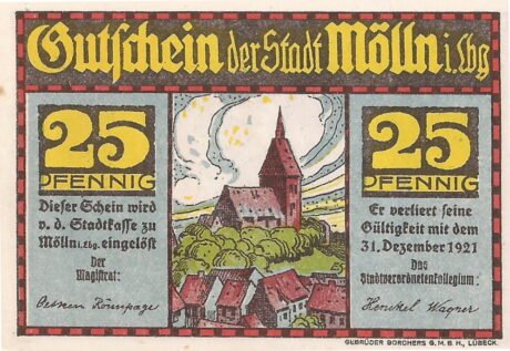 Аверс банкноты 25 fenigów (Niemcy) 1921