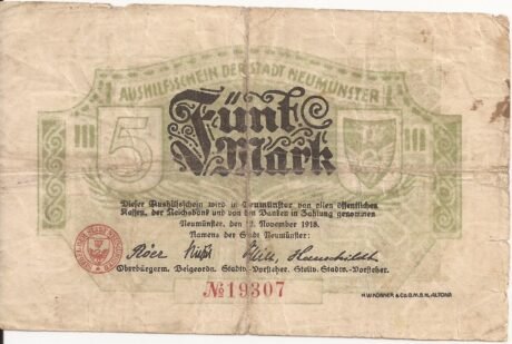 Аверс банкноты 5 marek (Niemcy) 1918